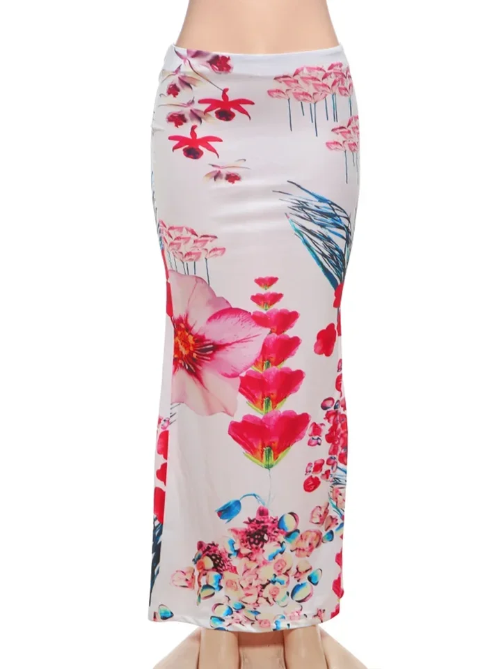 Colorful Print Skirts Women 2025 New Trend Ruched Peach Casual Simple Bottoms Summer Fashion Stretch Streetwear