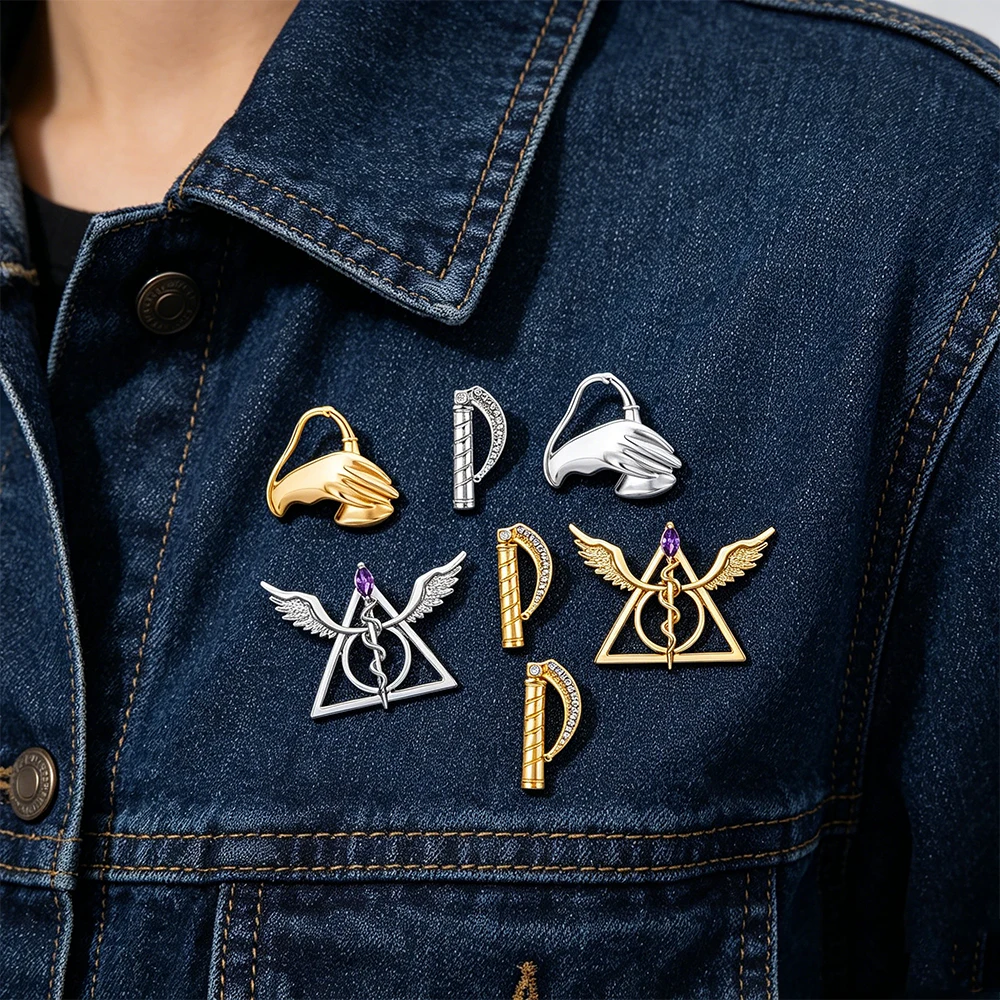 Medical Symbol Brooch Classic Diamond-Set Double Snake Staff Hegisia's Hand Design Brooch Jewelry Gift For Doctors And Nurses