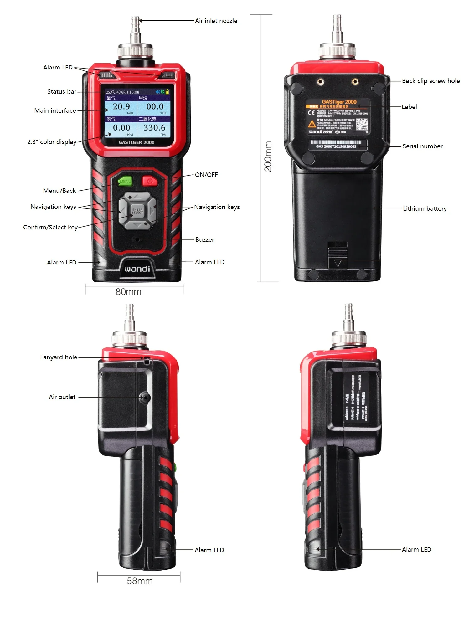 Portable hydrogen gas detector H2 gas detector hydrogen gas leak detector