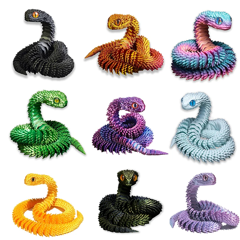 1Pcs 3D Printed Action Figure Snake Articulated Bush Viper Toy-Dragon Snake Integrated Joint Mobility Statue Ornament Home Decor