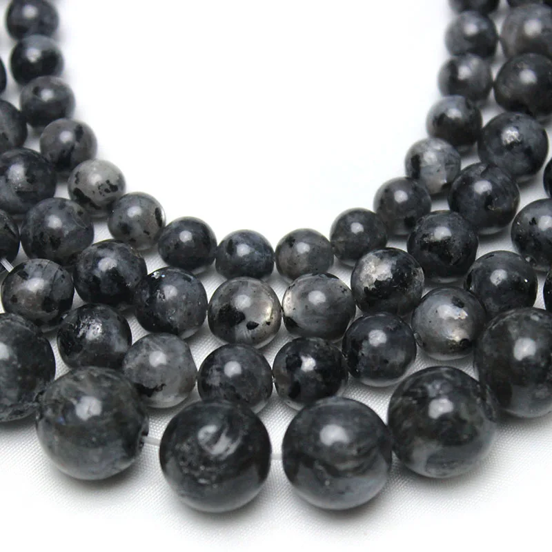 Natural Black Labradorite Stone Larvikite Round Loose Beads For Jewelry Making Bracelet DIY  4 6 8 10 12MM 15