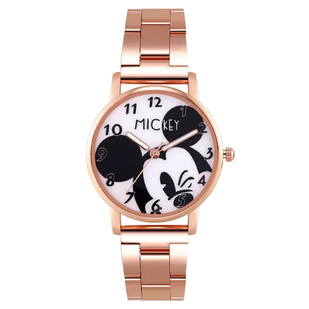 Reloj de cuarzo de acero inoxidable para niños y mujeres, cronógrafo de pulsera con dibujos animados de Mickey y Minnie, bonito regalo de cumpleaños, novedad