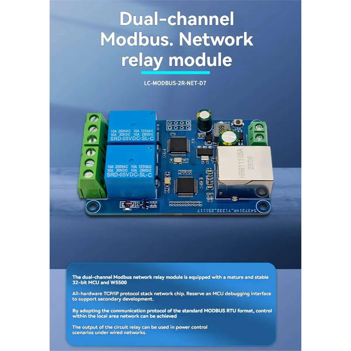 TCE Modbus RTU 2-CH Network Relay Module Wired Ethernet LAN Control MCU W5500 IP Protocol
