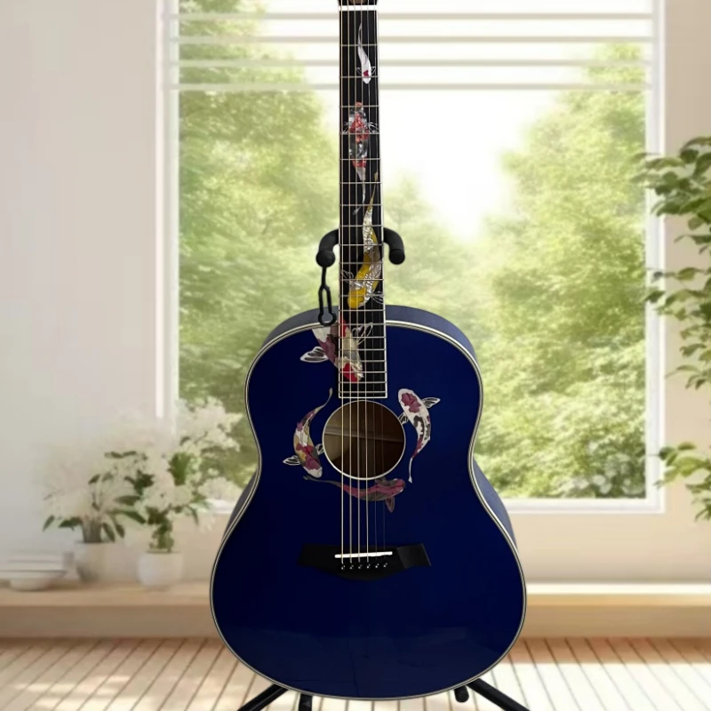 Koi Fish Shell Inlay All Solid Wood Acoustic Guitar T Same Style Spruce Top Maple Wood Side Back Ebony Fingerboard Free Shipping