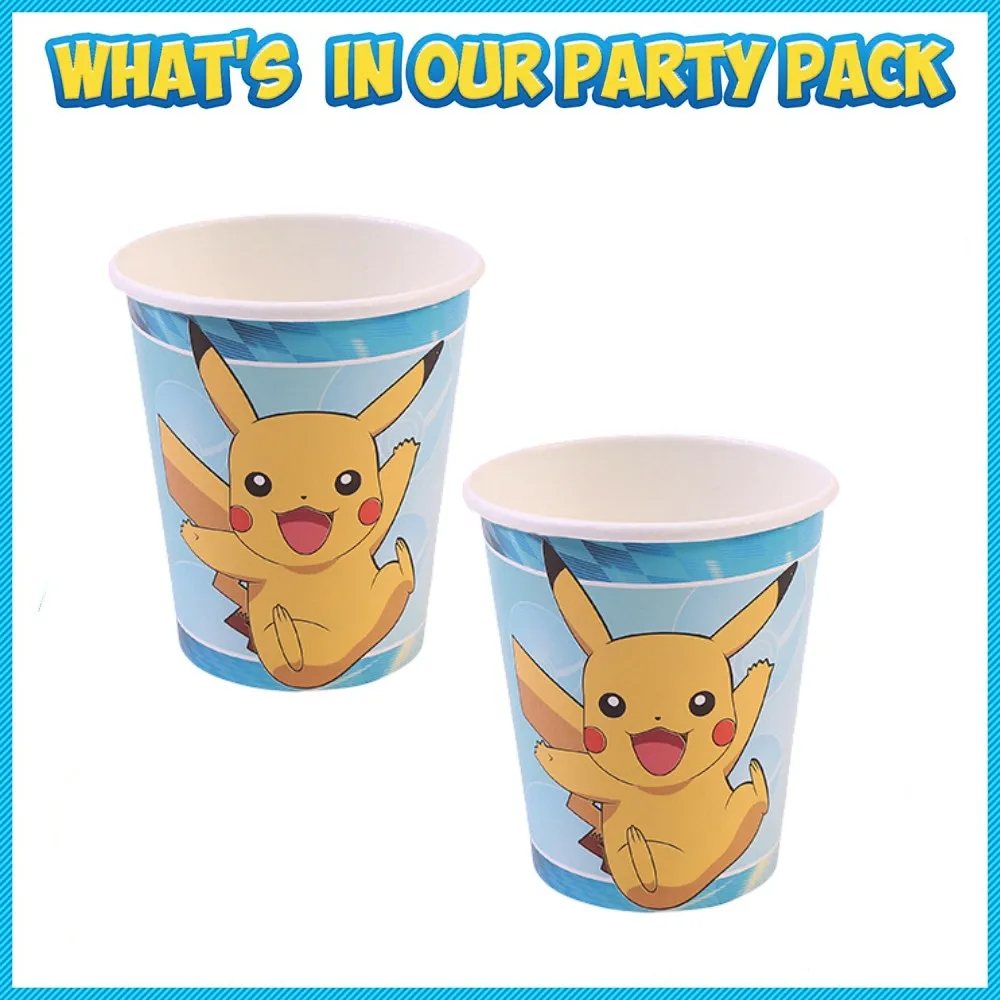 Decoración de fiesta de cumpleaños de Pokémon, juego de tazas y cubiertos de Pikachu, globos de cumpleaños para niños, suministros de juguete DIY,