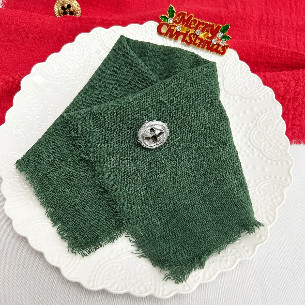 Set of 10 Christmas green Gauze Cotton Napkins 32x32cm Reusable Tea Towel Wedding Party Table Decor new year Retro Burrs napkins