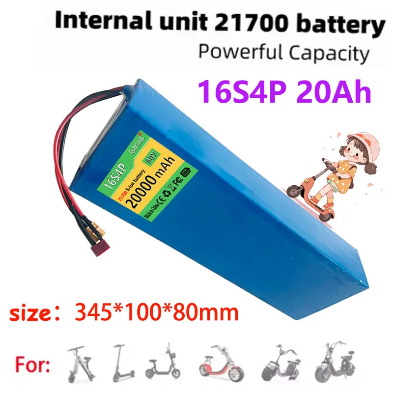

60V 20Ah 21700 16S4P 1800W Lithium Battery, Used for High-power 67.2V Motorcycle Tricycle Emergency Solar Energy Storage BMS