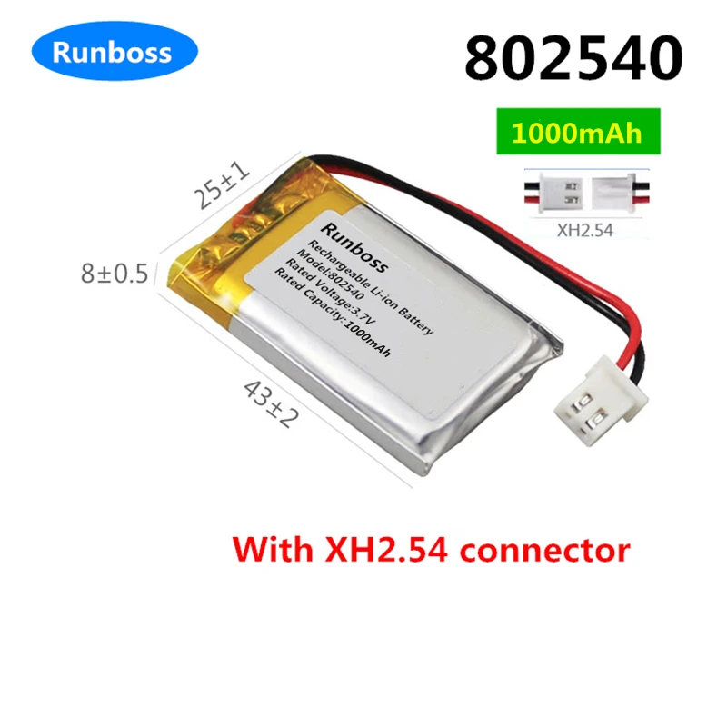 1-3PCS Li-Po XHR-2P 2.54 1000mAh 802540 3.7V lithium polymer battery 852540 scan code instrument speaker driving apparatus MP4