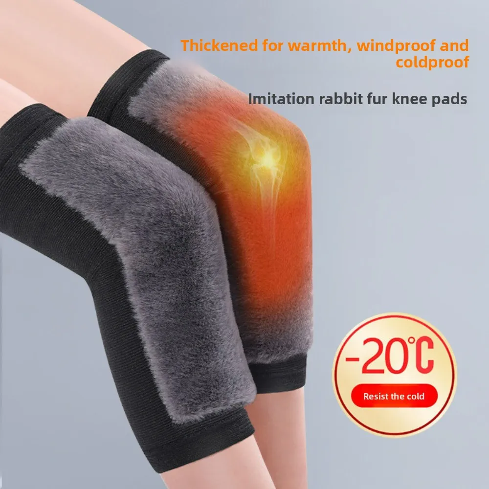 Winter Sports Rabbit Fur-Lined Thickened Knee Warmers-Warm Cold-Resistant Heat-Retaining Non-Slip  for Arthritic Knees