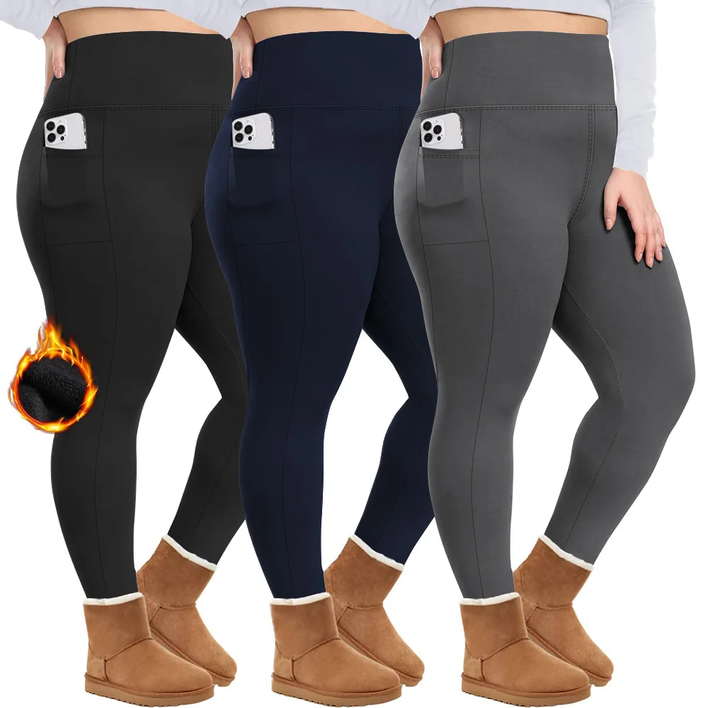 Plus Size Fleece Lined High-Waisted Yoga Pants Women's Winter Fitness Cropped Trousers European American Style