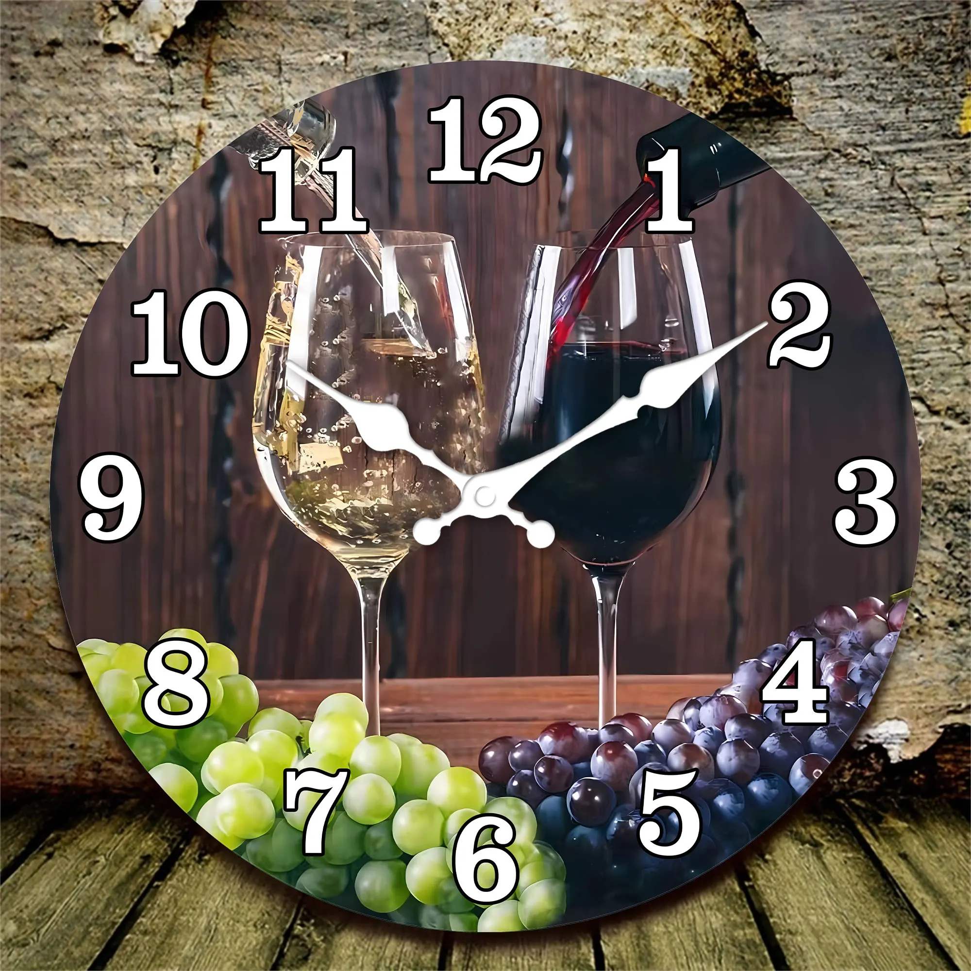 1 10-16 inch wooden wall clock, wine poured into a glass, purple and green grape design wall clock, silent clock, suitable for h