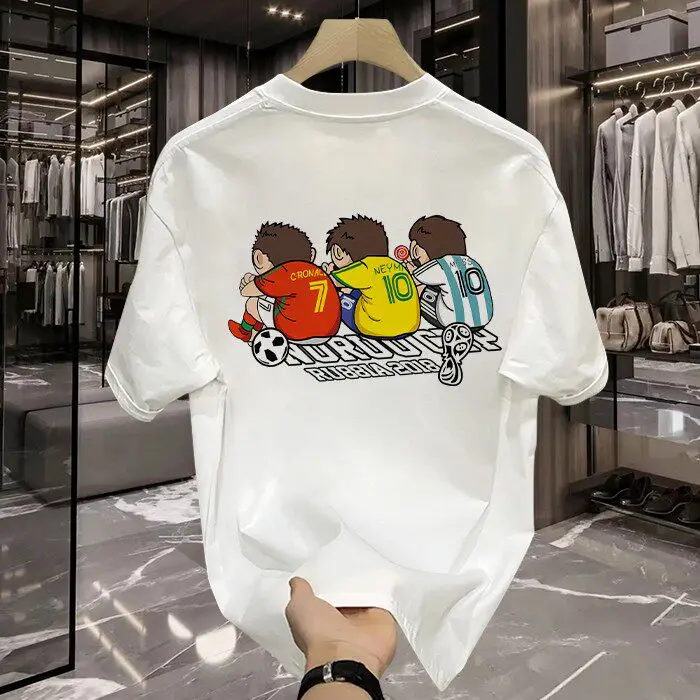 

High-quality Men's Summer New Heavyweight Pure Cotton T-shirt Short Sleeve Niche Design Printed Trendy Brand