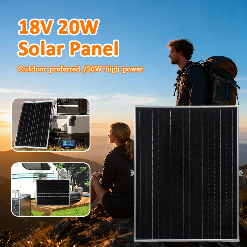 Solar Panel Kit 18V 20W Portable Controller Solar Charger Set for RV Marine Boat Caravan Camping Travel – Waterproof High Efficiency Solar Charger for Power Station, Phone, Laptop, Tablet – Off Grid Solar Panel Kit with Alligator Clips & Power Cord