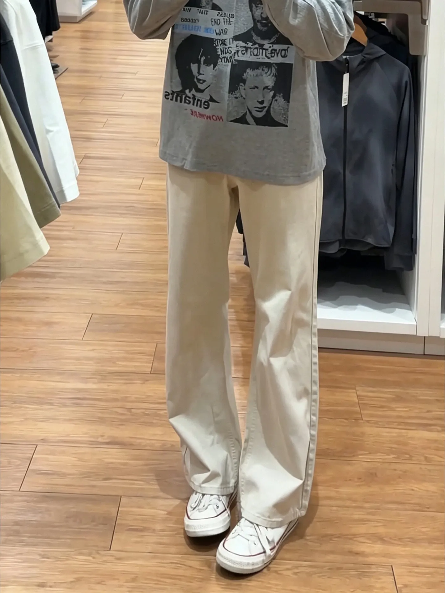 Cleanfit Lightly Flared Straight Leg Jeans Men's Style Autumn Spring High Waist Slimming Trousers Long Leg Effect Khaki Jeans