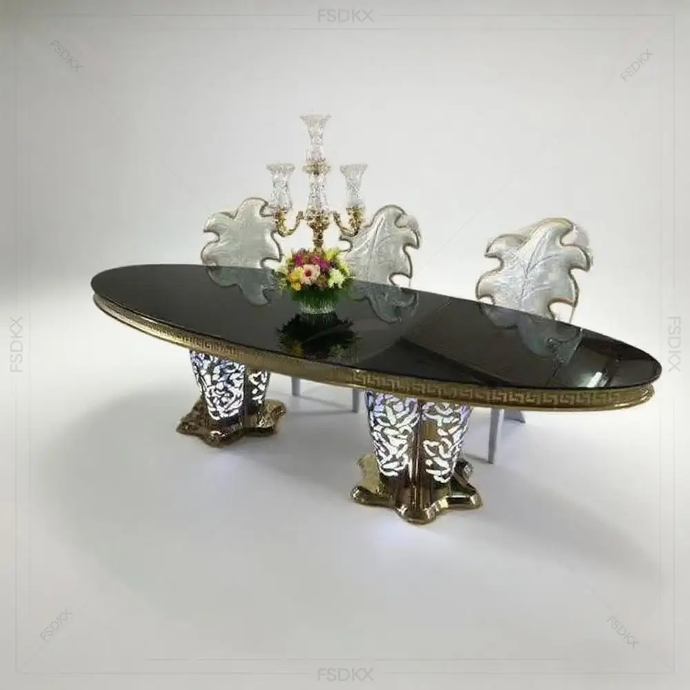 

FSDKX Modern Metal Dining Table with Oval Glass for Banquet Party Wedding-Hotel Furniture