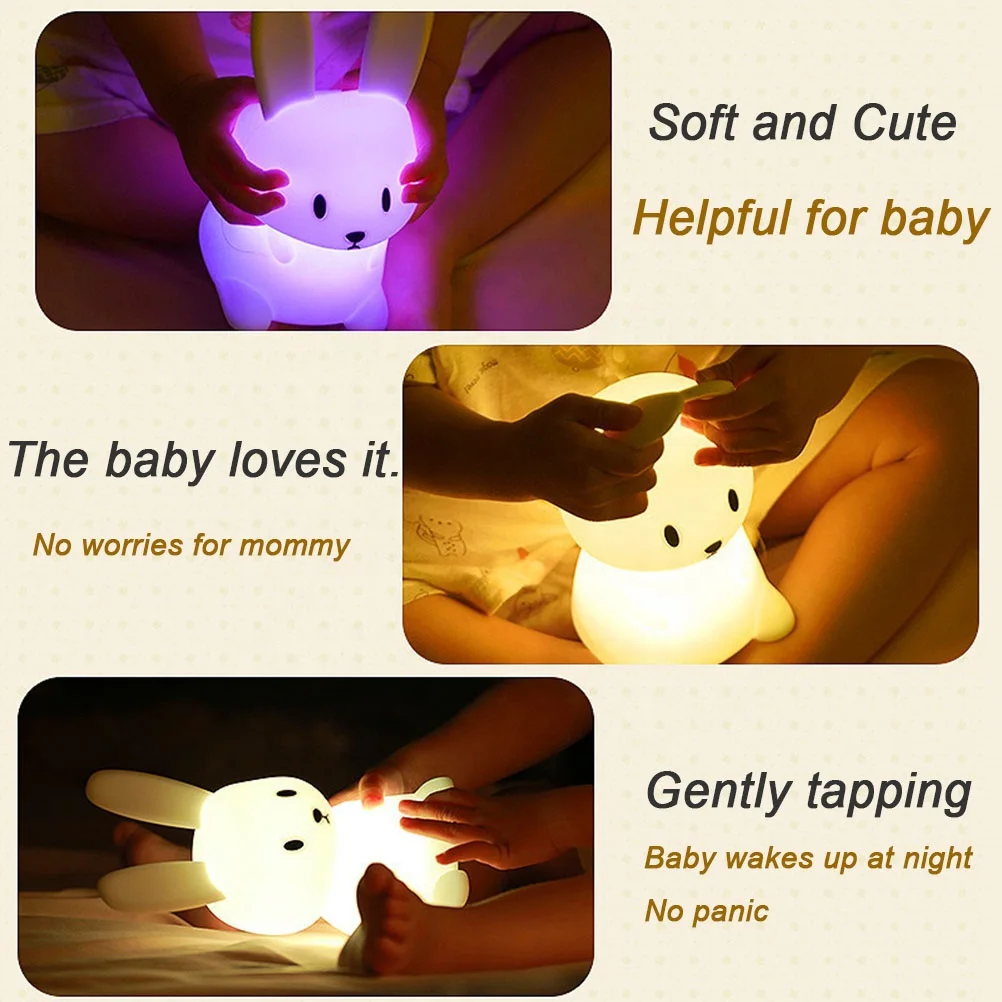 USB Rechargeable Animal Silicone Lamp LED Bunny Night Lights for Kids Room Bedside Lamp RGB 3D Silicone Rabbit LED Night Light