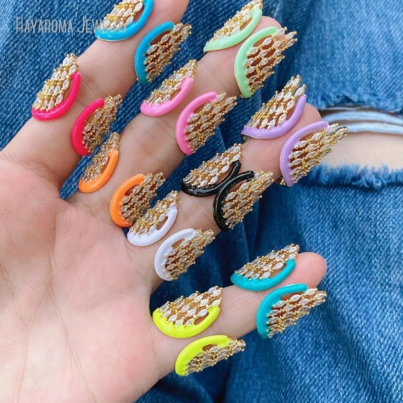

2Pcs Colors Enamel Wholesale Half Moon Gold Color Metal Copper Ring RM39814