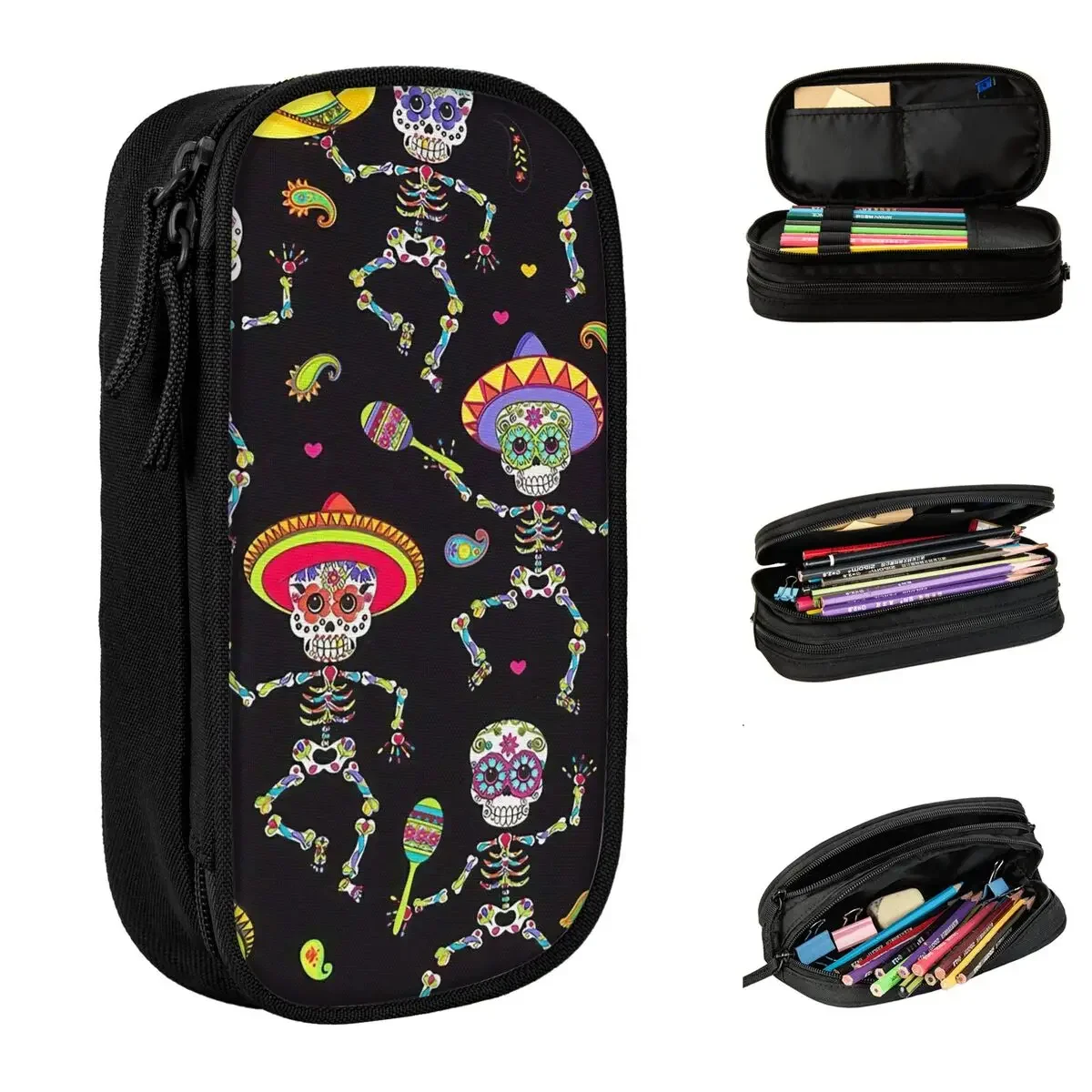 

Cute Dancing Skull Day Of The Dead Pencil Case cases Pen Box for Student Large Bag School Supplies Gifts Stationery