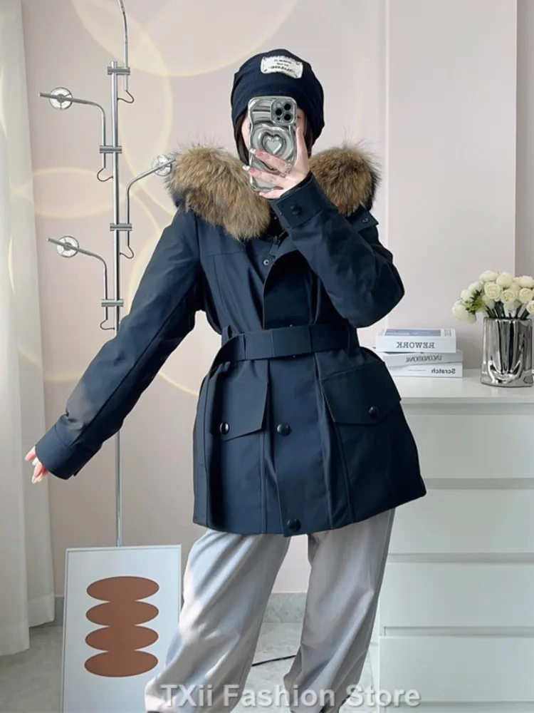 90% White Duck Down Jackets And Coat With Hooded For WInter Down Jacket Hooded Double Breasted Casual Long Trench Parkas