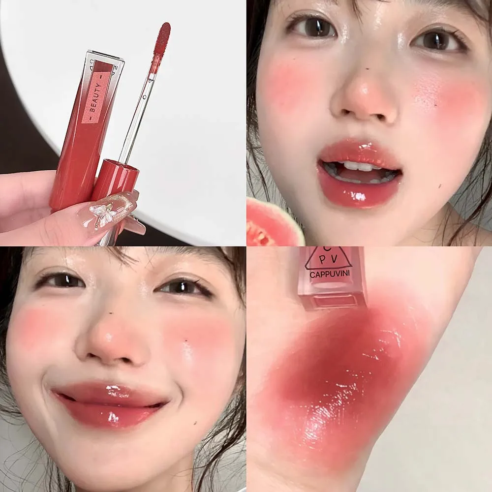 CAPPUVINI Nude Shimmer Mirror Lip Glaze Moisturizing Clear Watery Non-sticky Lip Gloss Longlasting Hydrating Jelly Lips Makeup