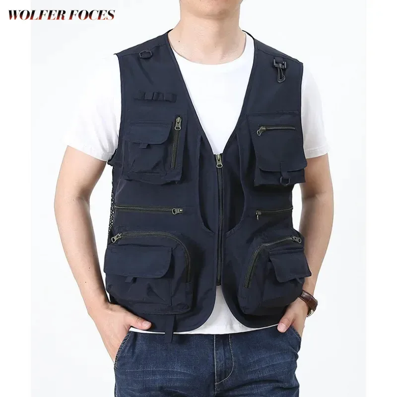 Man Hunting Waterproof Vest Sleeveless Men's Leather Summer Outerwear Vests Jacket Windbreaker Motorcyclist Work Golf Plus  Size