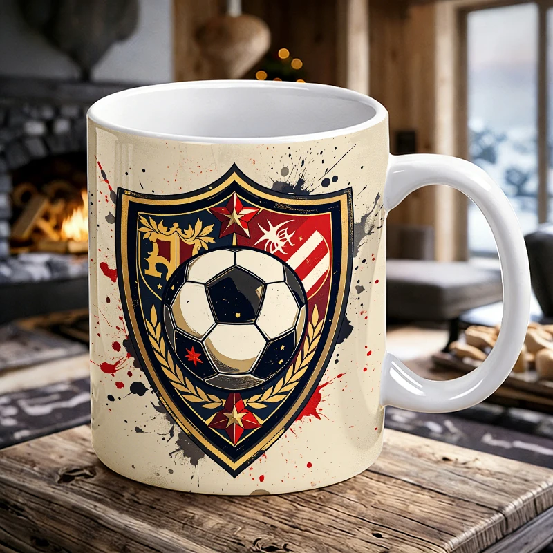 

Soccer Shield Emblem Printed Pattern - Perfect Sports Merchandise Mug with a bottle opener function of 2026 Major Football Event