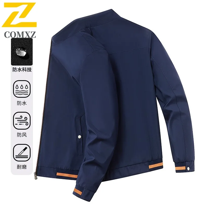 

COMXZ Luxurious Men Jacket Classic Stand Collar Outdoor Climbing Waterproof Coat Travel Handsome Breathable Autumn Garment