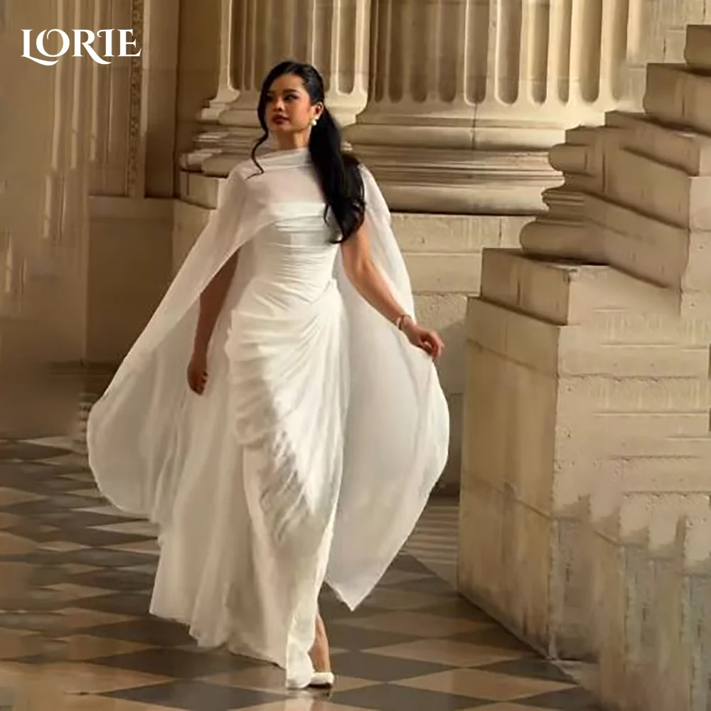 

LORIE Shawl Wedding Dress Strapless Sweetheart Pleats A-line Mermaid Bride Gown Chiffon Illsion Customized Corset Bride Dress