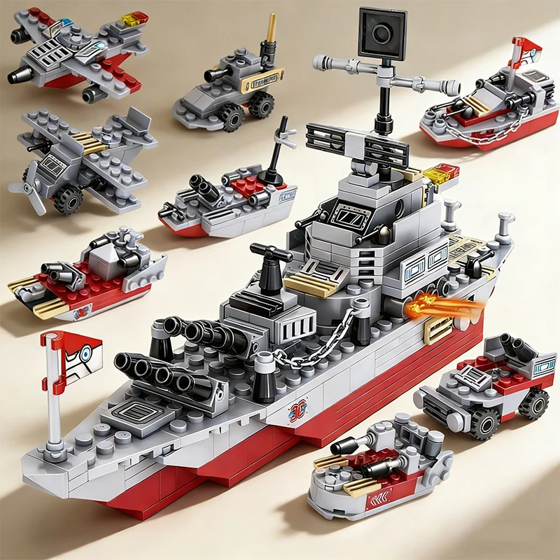 

25in1 Navy Aircraft Carrier Building Blocks Warship Airplane Tank Warship Model DIY Assembly Toy Children Holiday Gift