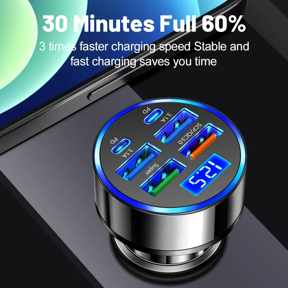 Multi Ports Anti-slip 4USB Car Charger Super Fast Charging PD QC3.0 USB Auto Phones Type C Adapter Vehicle Protection Universal