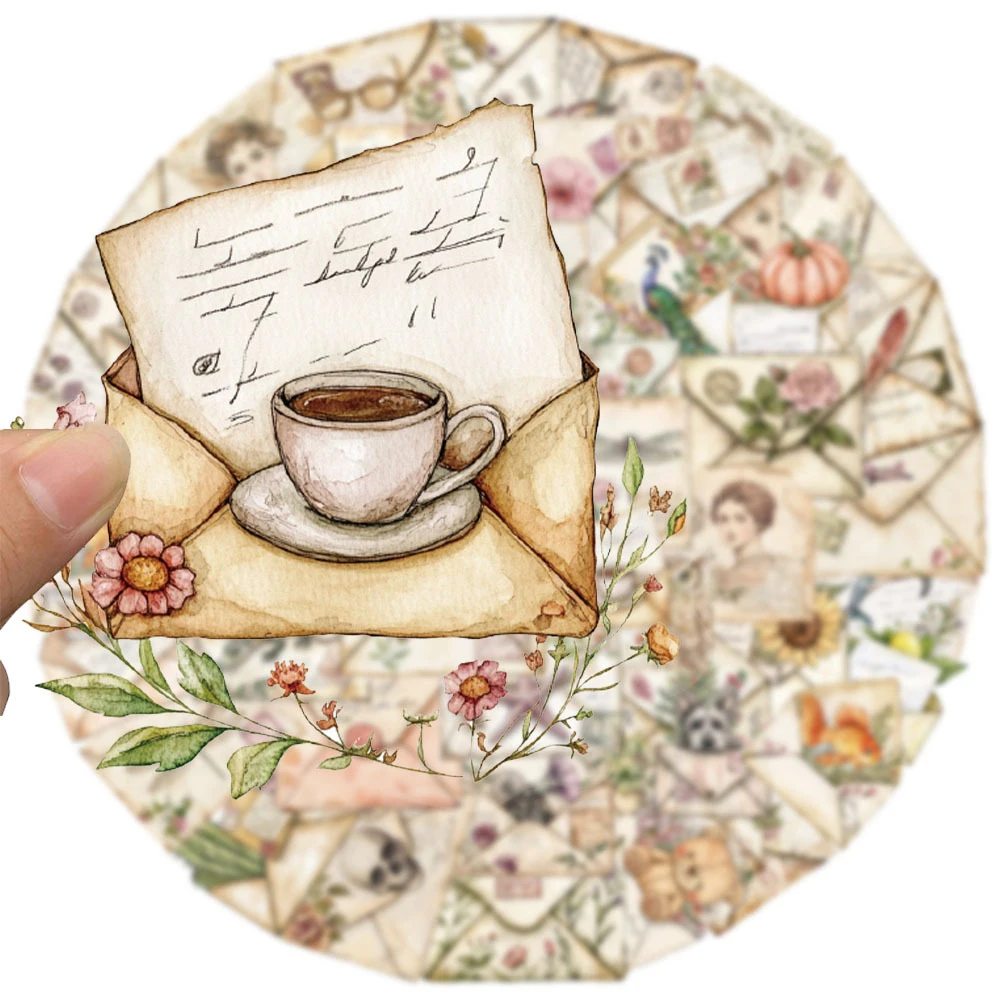 10/30/50pcs 투명 레트로 봉투 미적 스티커 빈티지 아트 만화 데칼 DIY 스크랩북 전화 가방 스티커 장식