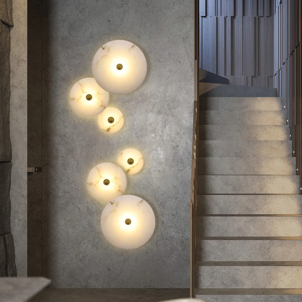 Simple Round Marble LED Light Decorative Modeling Corridor Aisle Marble Wall Lamp Modern Home Interior Decoration Lighting Lamps