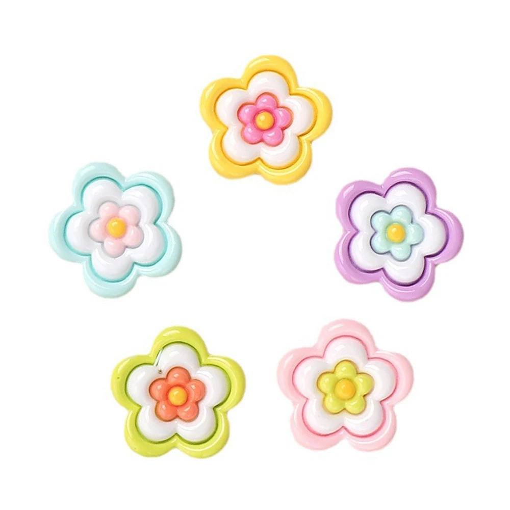 10PCS Shiny Three Layer Flower Miniature Flat Back Resin Cabochons For Hairpin Scrapbooking DIY Home Decor Craft Accessories