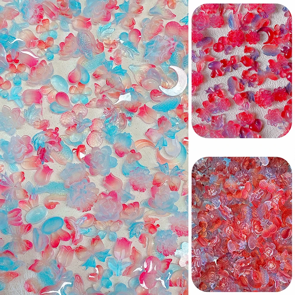 

40PCS 3D Acrylic Flower Butterfly Nail Art Charms Heart Bow Accessories Parts Color Changing Nails Decoration Supplies Materail