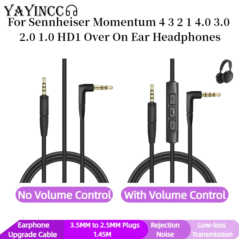 YAYINCC Replacement Aux 3.5MM to 2.5MM PVC Cable Extension Cord For Sennheiser Momentum 4 3 2 1 4.0 3.0 2.0 1.0 HD1 Headphones
