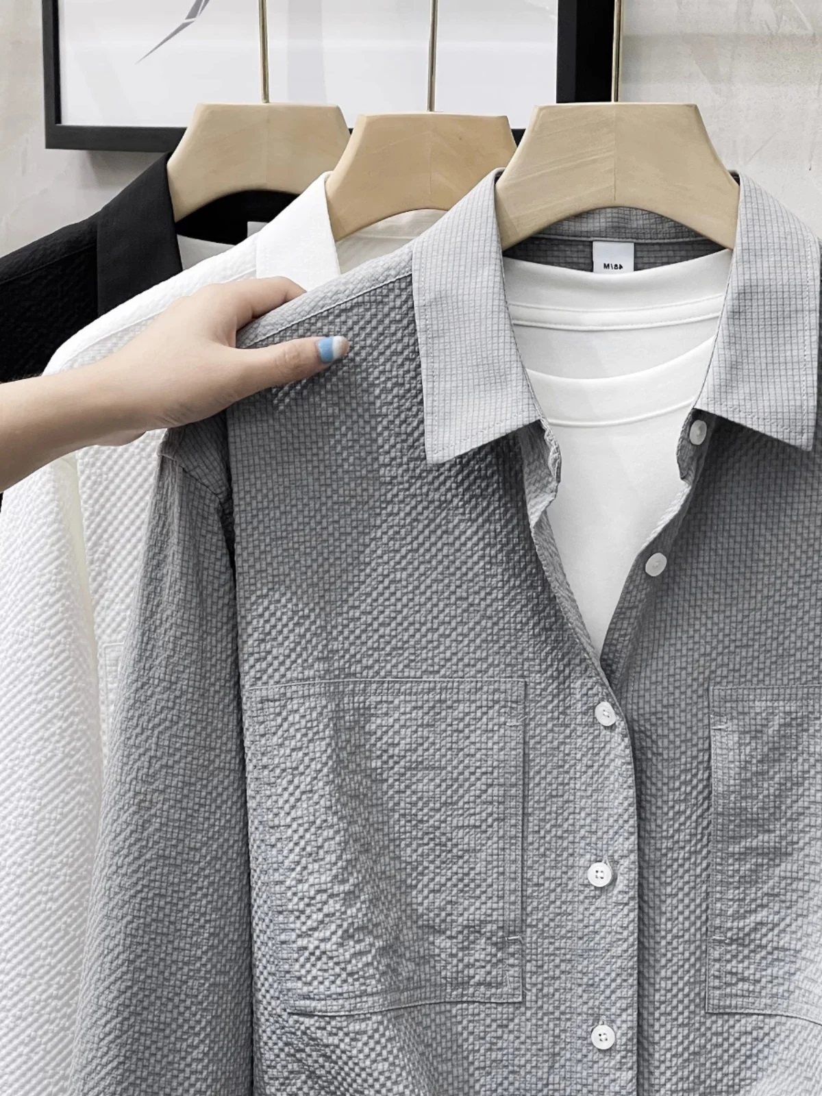 

Men's Casual Loose Long Sve irt Textured Collar Spring Autumn New Sle Trendy Loose Fit Classic Collar Long irt