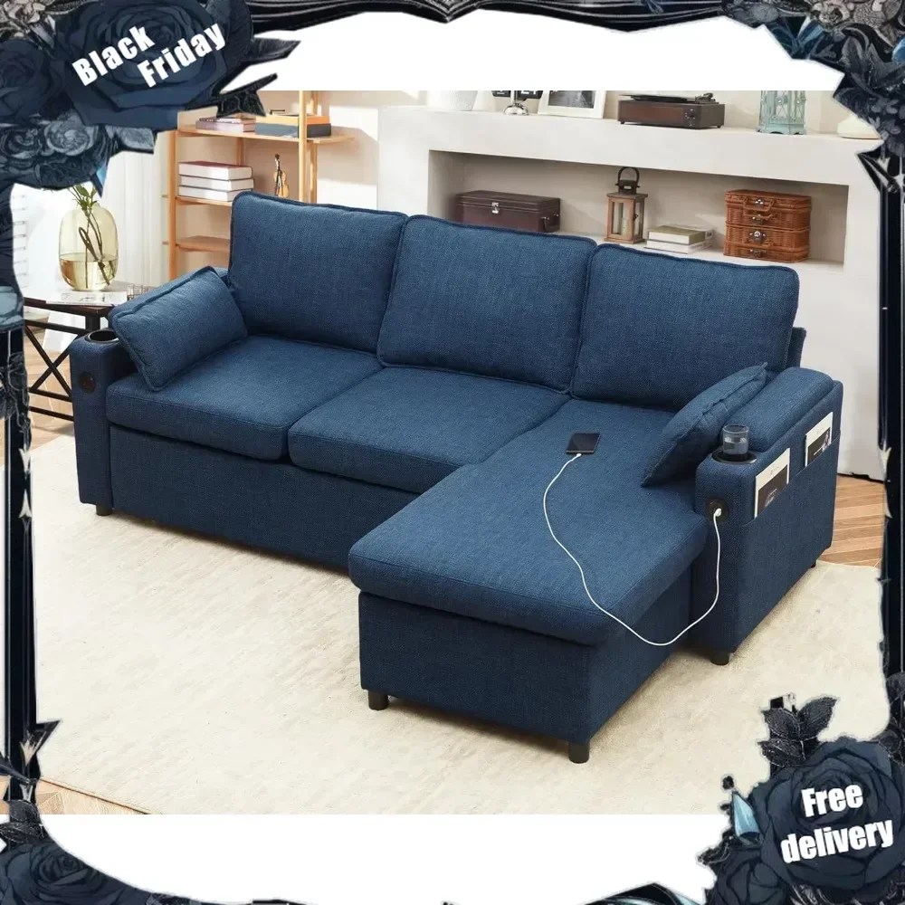 Sofa Bed Sleeper Pull Out 2 in 1 Sectional Sleeper Sofa Couches with Storage,USB,Cup Holder,Pullout Sectional Couches