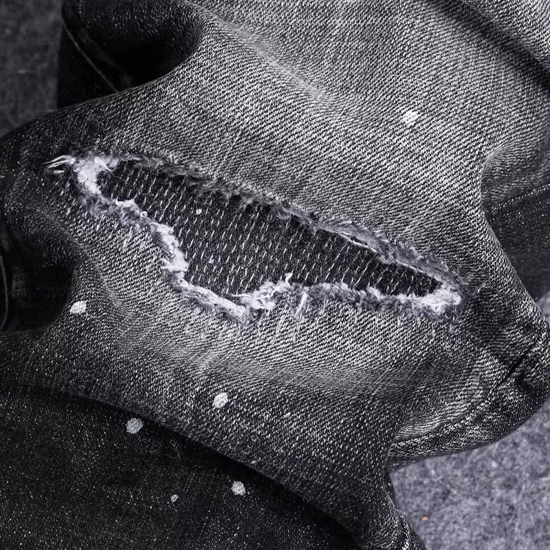 

Мужские джинсы Y2K Street Designer Fashion: ретро, черные, серые, стрейч, слим-фит, с заплатками и рваными элементами, винтажные джинсовые брюки для мужчин