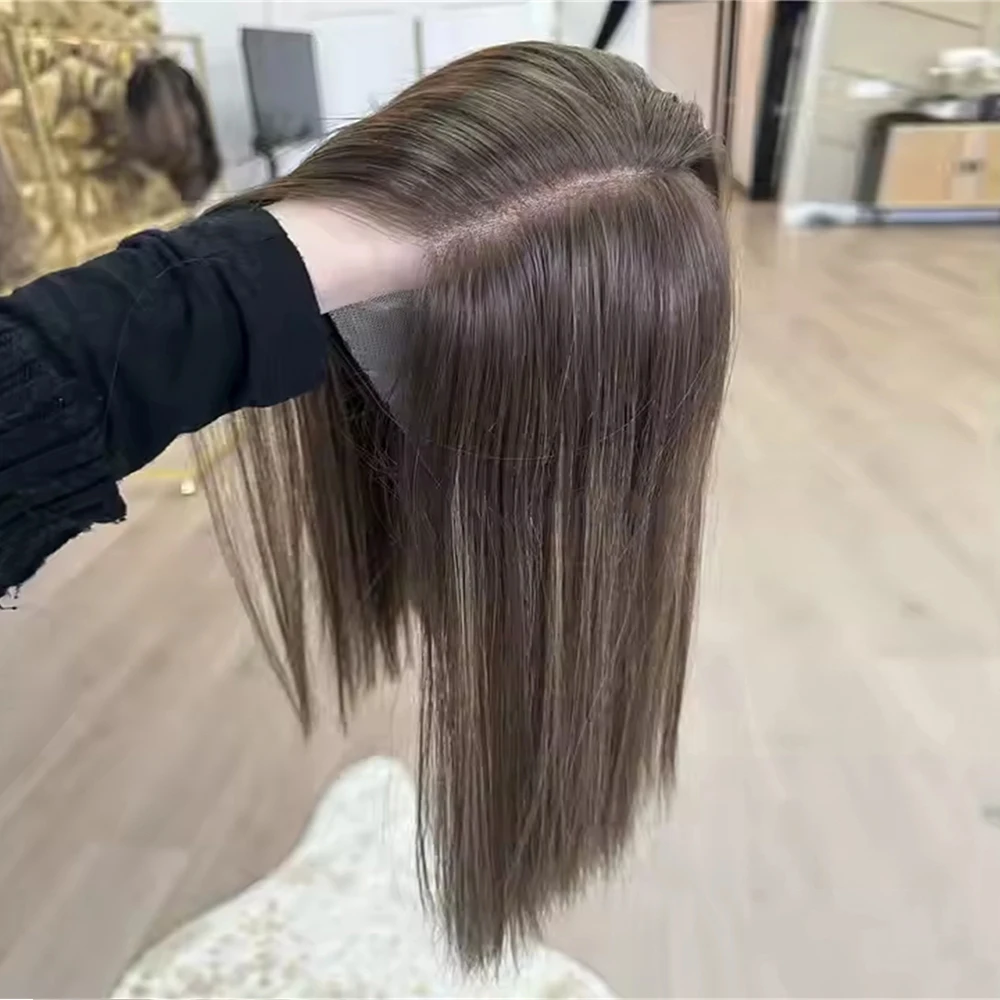 Brown Brunette Highlight Synthetic Lace Front Wig Short Bob 13x4 Straight Glueless Blonde Wig for Women Realistic Look