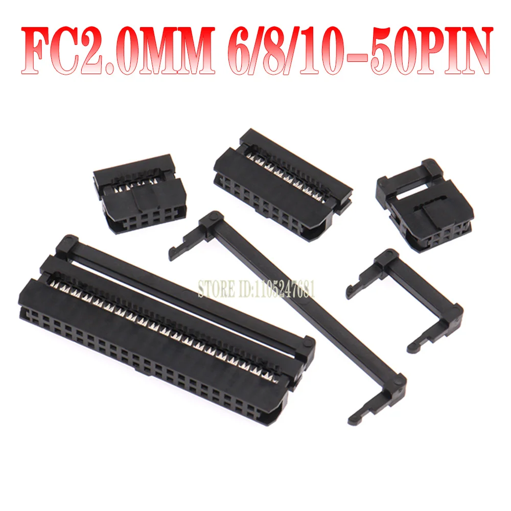 5/10pcs Fc-6/8/10/12/14/16/18/20/30/40/50/64 P Pin Female Header Idc Socket Connector 2.0mm Pitch 8p/10p/16p/20p/40p For Cable