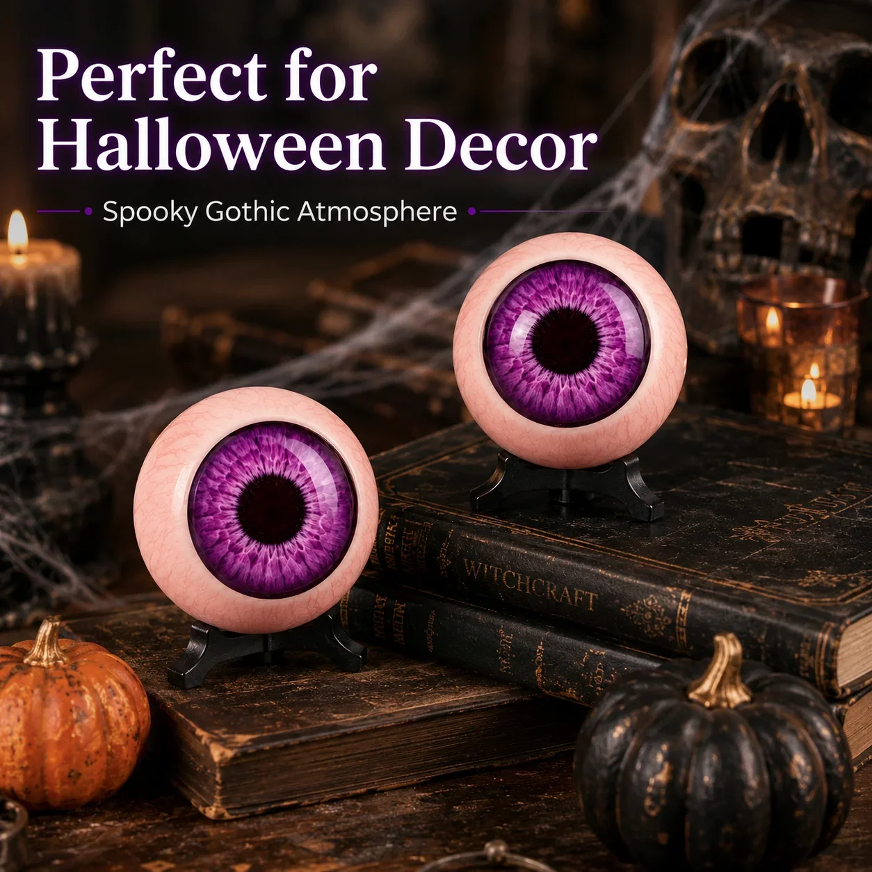 Spooky Eyeball Sculpture with Stand, Halloween Horror Eye Ornament for Home Desk Shelf Party Haunted House Decor
