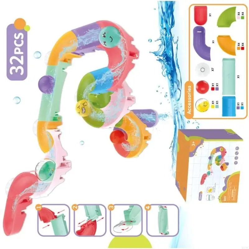 M89C Baby Bath Play مجموعة Soft Slide Track Assembly Water Slide Toy Track Track True Kids Time Time Tran