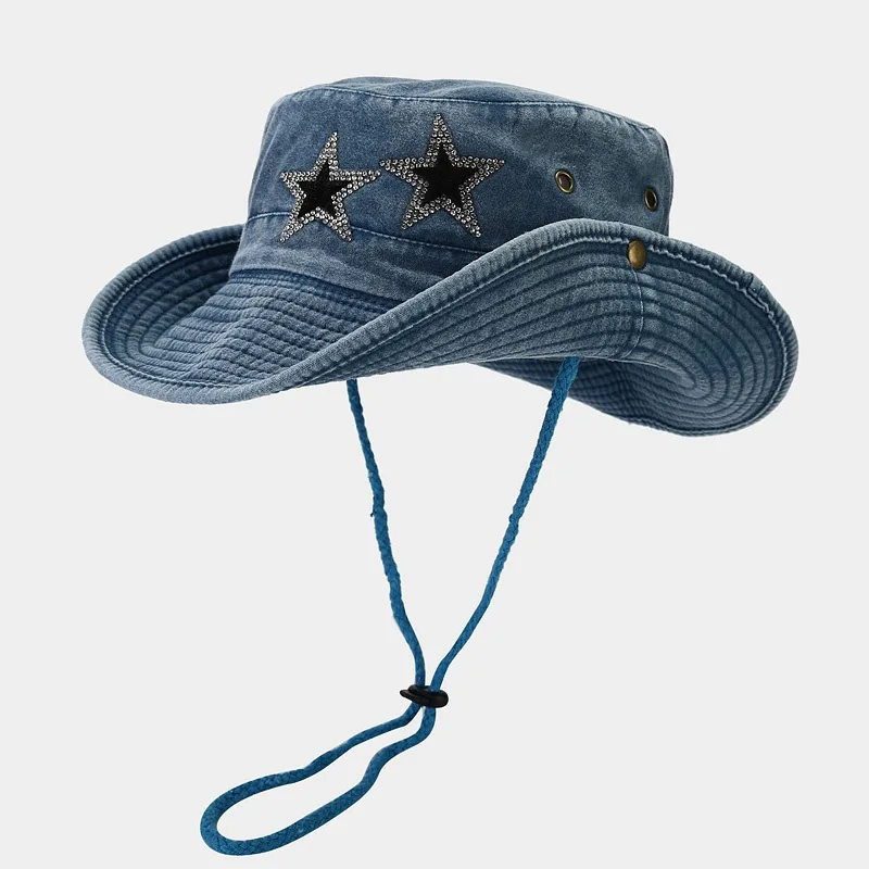 

New Creative Five-Pointed Star Denim Men's Sunshade Hat Women's Outdoor Camping Mountaineering Sun Hat Leisure Fisherman Hat