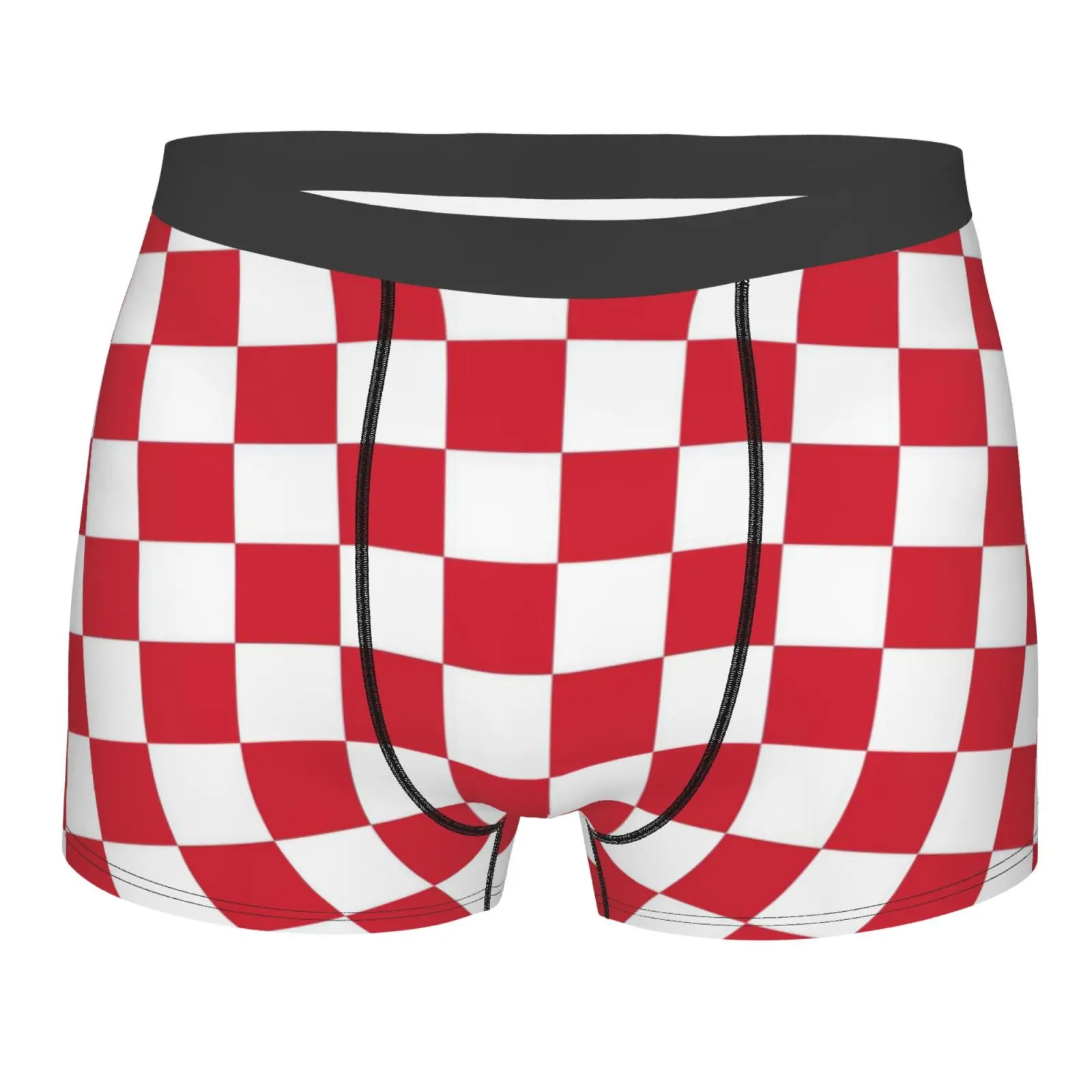 Red and White Grid Pattern Men's Breathable Boxer Briefs Comfort Soft Stretch Underwear Trunks with Bulge Pouch for Men Boys