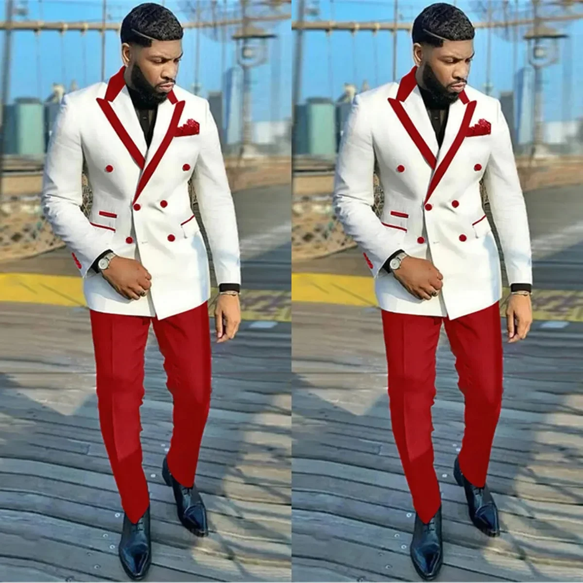 White Red Mens For Wedding Peaked Lapel Formal Groom Man Tuxedos Tailore Made Pants Suits