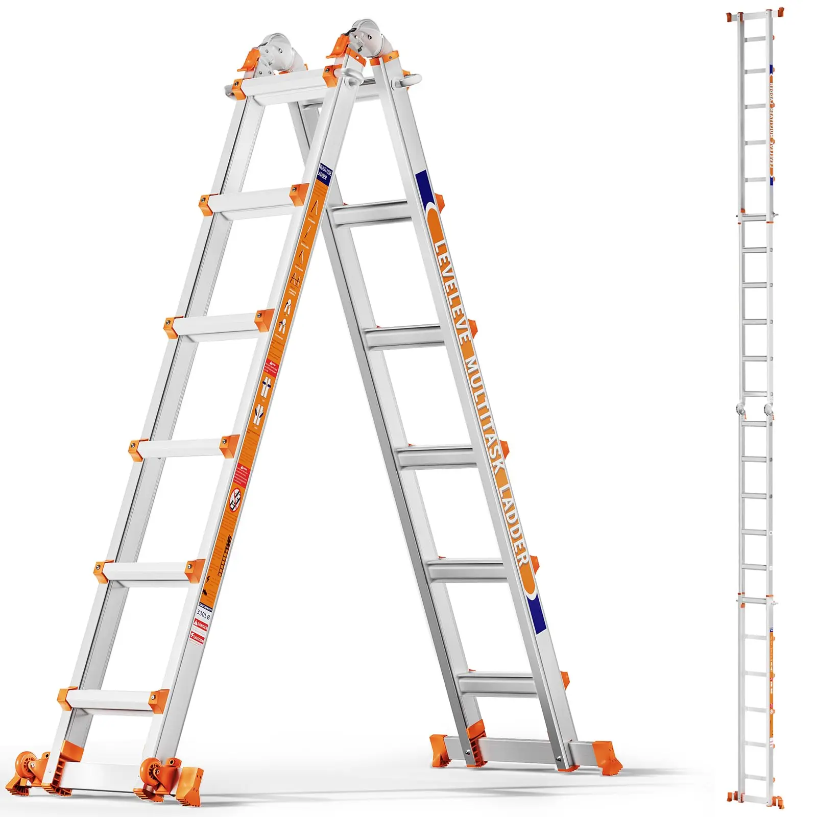 Telescoping A Frame Ladder, 22FT Multi Position Ladder with Stabilizer Bar & Wheels,330 lbs Security Load for Stairs