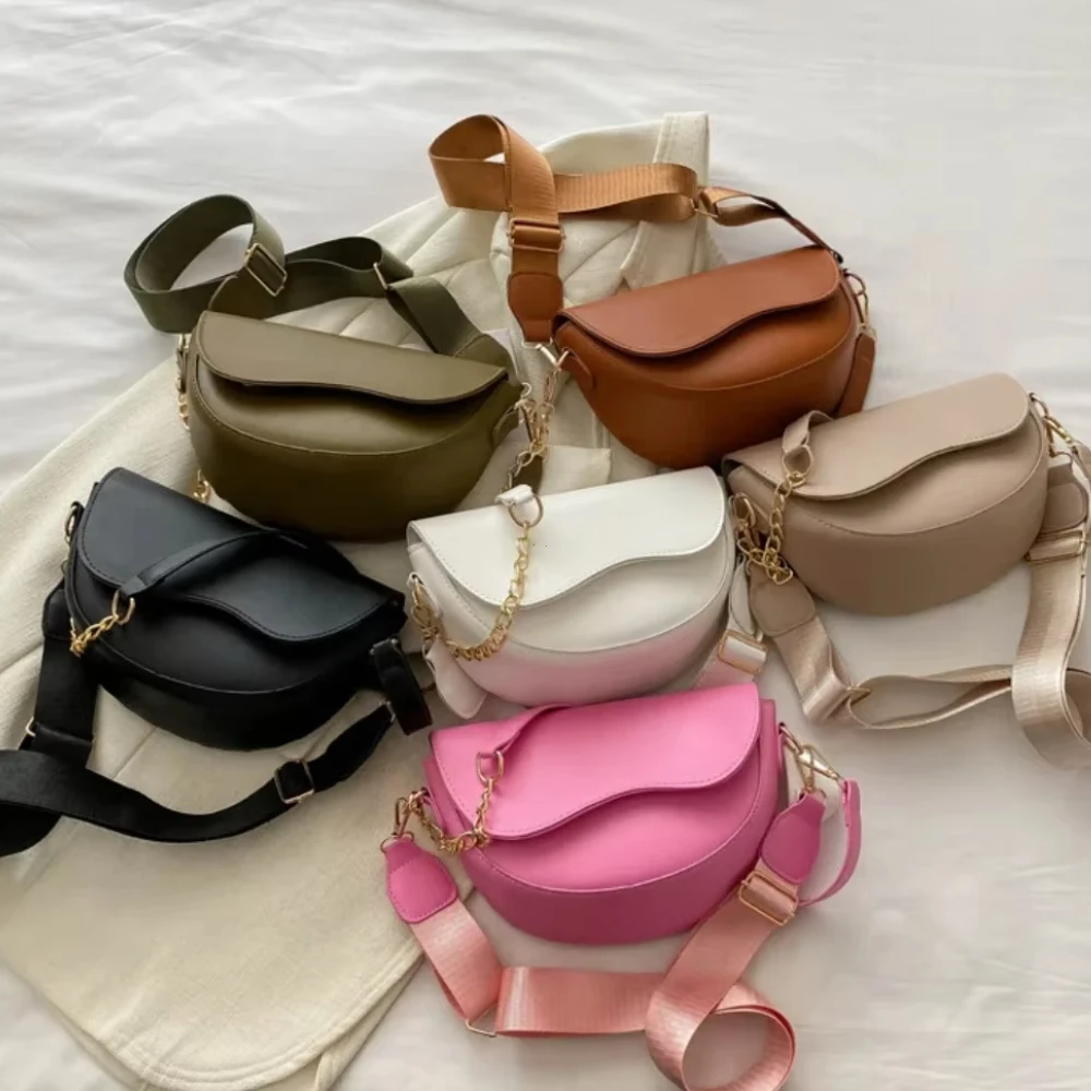

Women Vintage Double Straps Shoulder Bag New Solid Color Simple Crossbody Bag Women's Bag High Quality PU Leather Handbag Purses