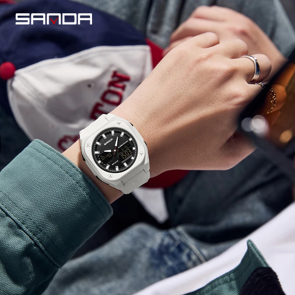 SANDA 6268 спортивные электронные часы мужские многофункциональные уличные студенческие наручные часы будильник водонепроницаемые светящиеся цифровые часы