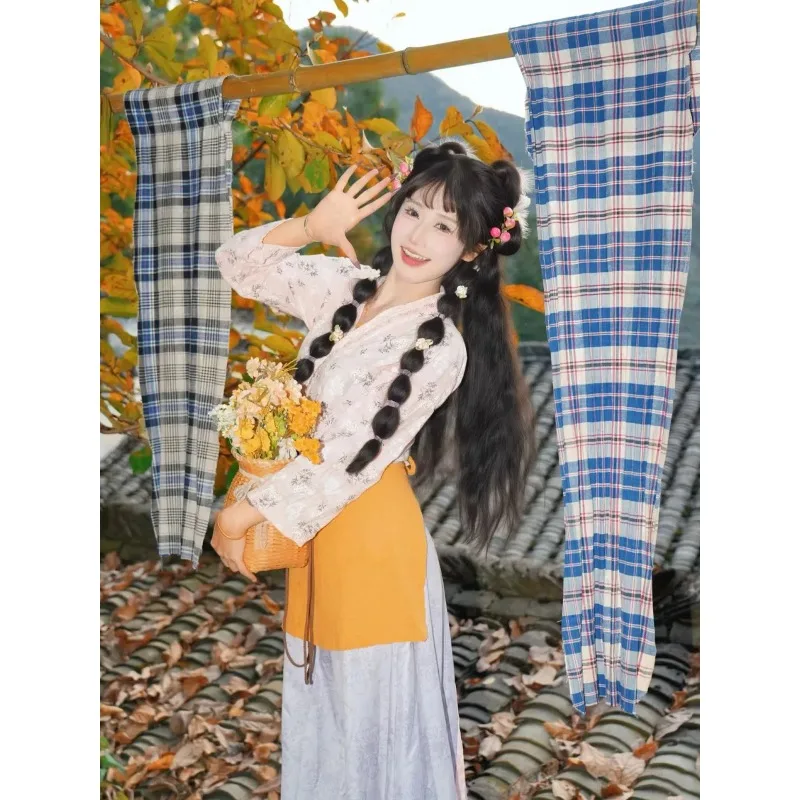 Simple Folk Style Flowy Hanfu With Surrounding Apron Women Pastoral Costume