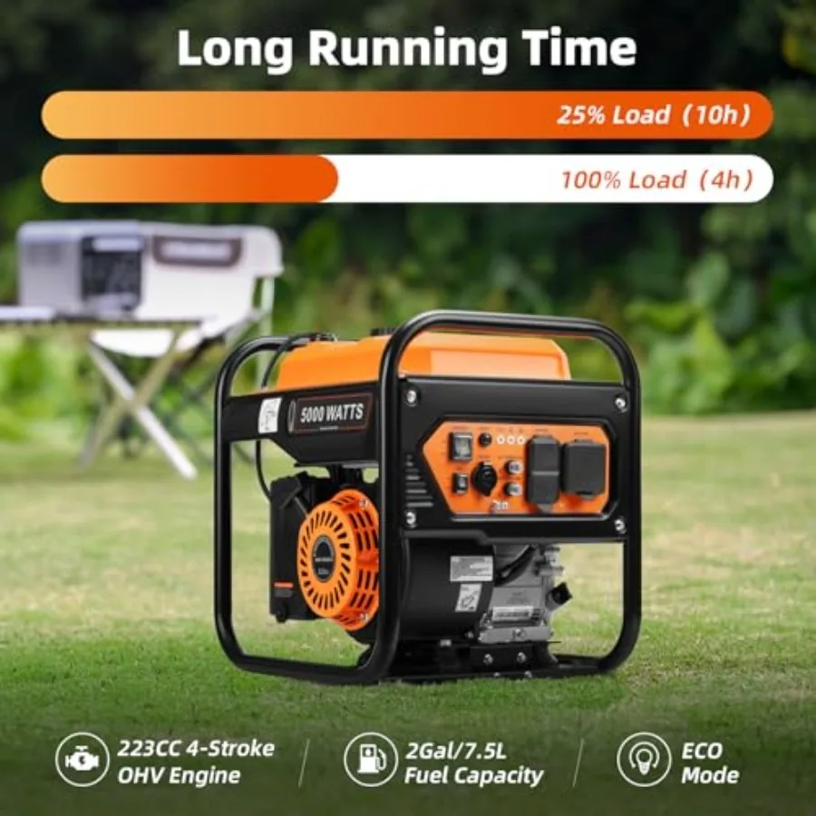 5000W Inverter Generator Gas Powered, Open Frame Generator, Portable Outdoor Power Equipment, Emergency Home Backup, RV Ready 3